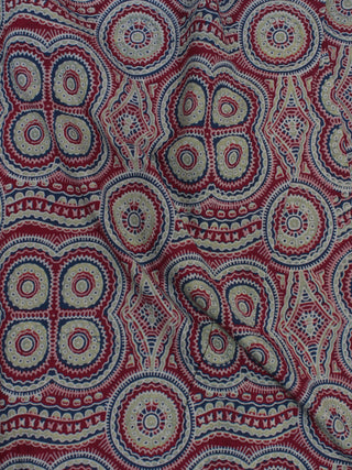 Maroon Green Ivory Blue Ajrakh Block Printed Cotton Fabric Per Meter - F0916681