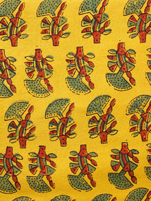 Yellow Green Red Ajrakh Hand Block Printed Cotton Fabric Per Meter - F003F1662