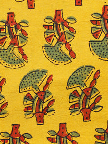 Yellow Green Red Ajrakh Hand Block Printed Cotton Fabric Per Meter - F003F1662