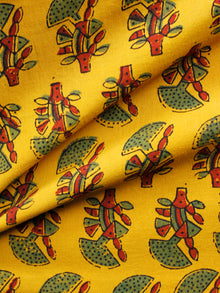 Yellow Green Red Ajrakh Hand Block Printed Cotton Fabric Per Meter - F003F1662