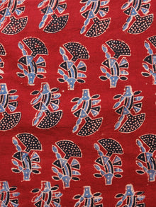 Red Indigo Black Ivory Ajrakh Hand Block Printed Cotton Fabric Per Meter - F003F1664