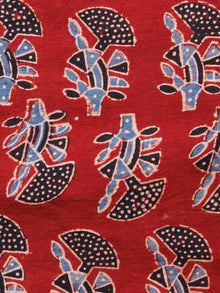 Red Indigo Black Ivory Ajrakh Hand Block Printed Cotton Fabric Per Meter - F003F1664