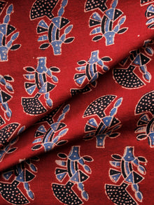 Red Indigo Black Ivory Ajrakh Hand Block Printed Cotton Fabric Per Meter - F003F1664
