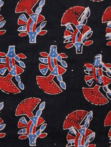 Black Red Blue Ivory Ajrakh Hand Block Printed Cotton Fabric Per Meter - F003F1665