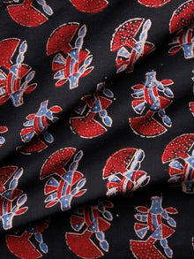 Black Red Blue Ivory Ajrakh Hand Block Printed Cotton Fabric Per Meter - F003F1665