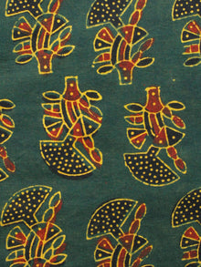 Green Yellow Maroon Black Ajrakh Hand Block Printed Cotton Fabric Per Meter - F003F1667