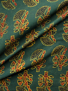Green Yellow Maroon Black Ajrakh Hand Block Printed Cotton Fabric Per Meter - F003F1667
