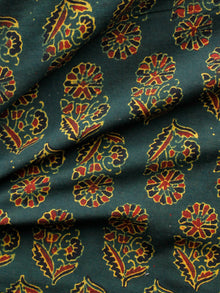 Green Yellow Maroon Black Ajrakh Hand Block Printed Cotton Fabric Per Meter - F003F1669