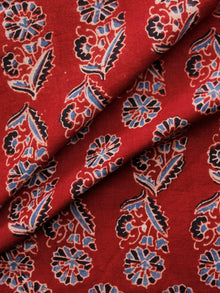 Red Indigo Black Ivory Ajrakh Hand Block Printed Cotton Fabric Per Meter - F003F1668