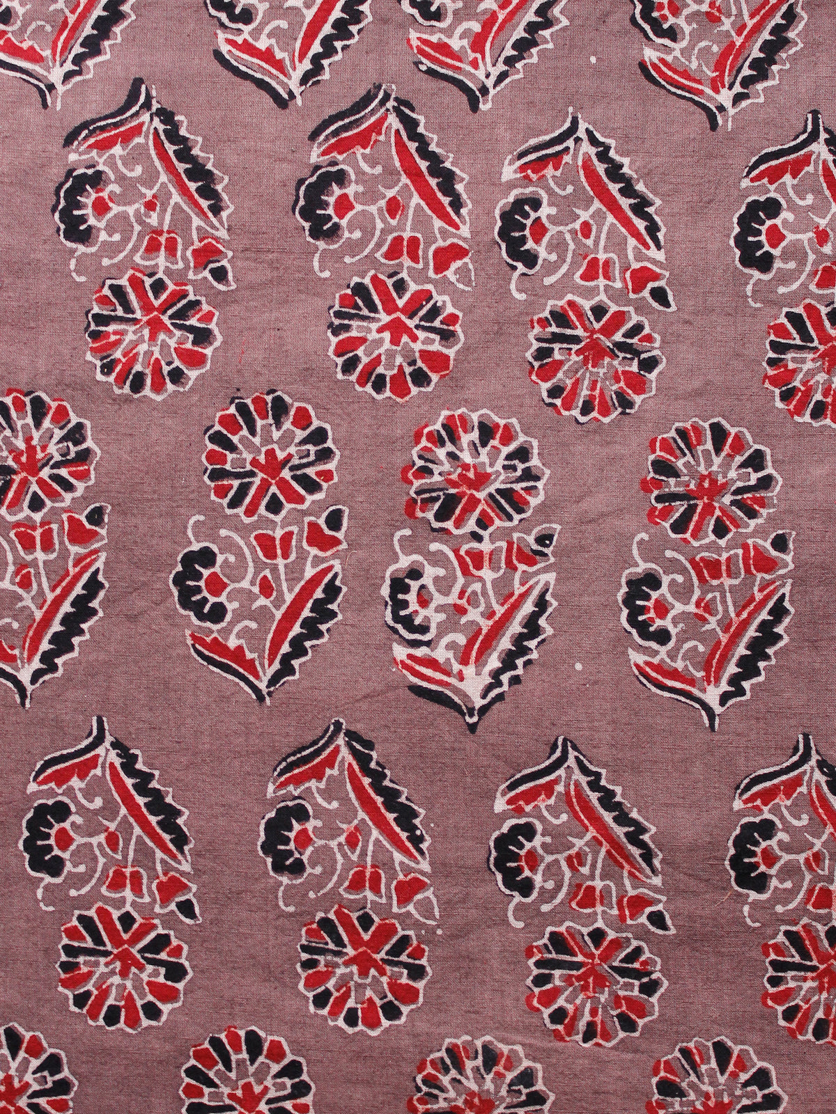 Light Brown Red Black Ivory Ajrakh Hand Block Printed Cotton Fabric Per Meter - F003F1670
