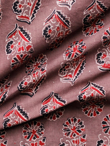 Light Brown Red Black Ivory Ajrakh Hand Block Printed Cotton Fabric Per Meter - F003F1670