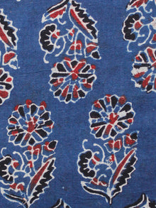 Indigo Black Maroon Ivory Ajrakh Hand Block Printed Cotton Fabric Per Meter - F003F1673