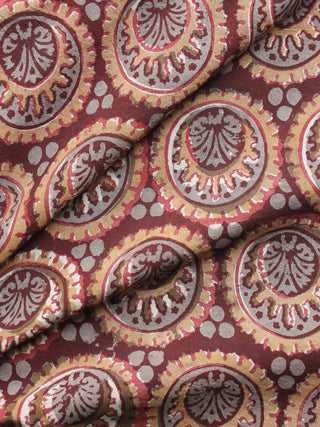 Dark Brown Beige Black Hand Block Printed Cotton Fabric Per Meter - F001F1734