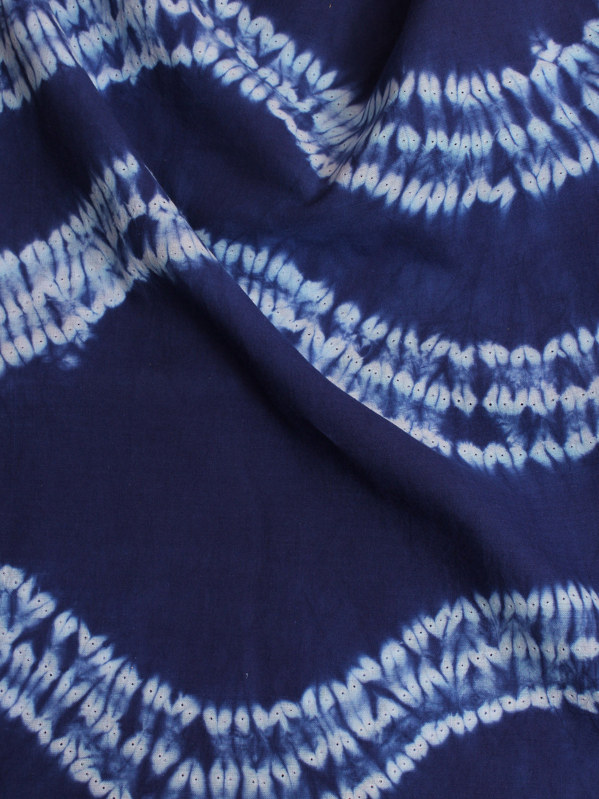 Indigo Ivory Hand Shibori Dyed Cotton Fabric Per Meter - F0916281