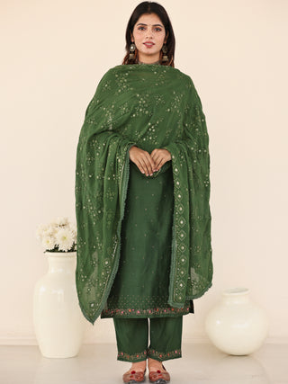 Utsav Zara Set Of Chanderi Silk Kurta Pants Dupatta