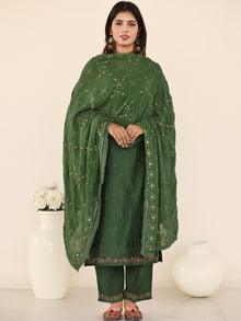 Utsav Zara Set Of Chanderi Silk Kurta Pants Dupatta