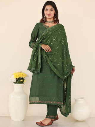 Utsav Zara Set Of Chanderi Silk Kurta Pants Dupatta