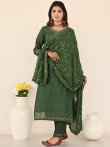 Utsav Zara Set Of Chanderi Silk Kurta Pants Dupatta
