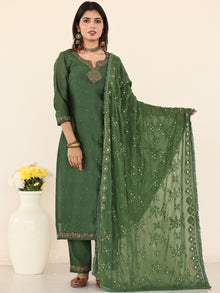 Utsav Zara Set Of Chanderi Silk Kurta Pants Dupatta