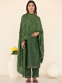 Utsav Zara Set Of Chanderi Silk Kurta Pants Dupatta