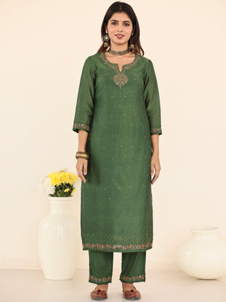 Utsav Zara Set Of Chanderi Silk Kurta Pants Dupatta