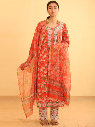 Utsav Shirat - Kurta Pants & Kota Doria Dupatta - KS63A2587D