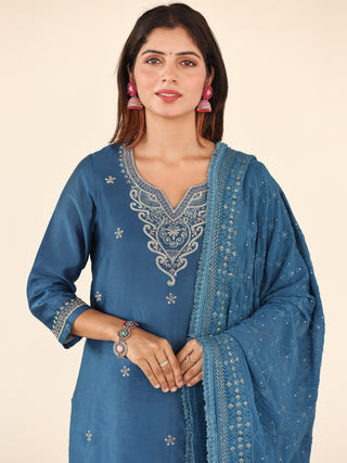 Utsav Sneha Set Of Chanderi Silk Kurta Pants Dupatta