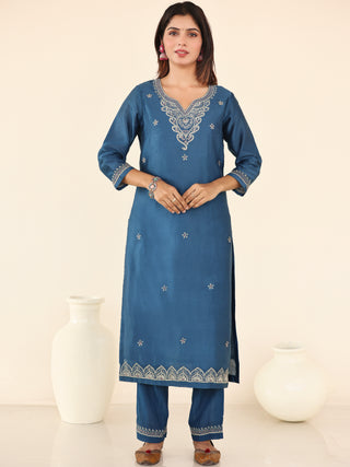 Utsav Sneha Set Of Chanderi Silk Kurta Pants Dupatta