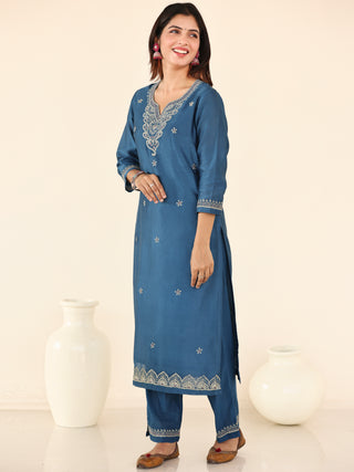 Utsav Sneha Set Of Chanderi Silk Kurta Pants Dupatta