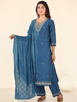 Utsav Sneha Set Of Chanderi Silk Kurta Pants Dupatta