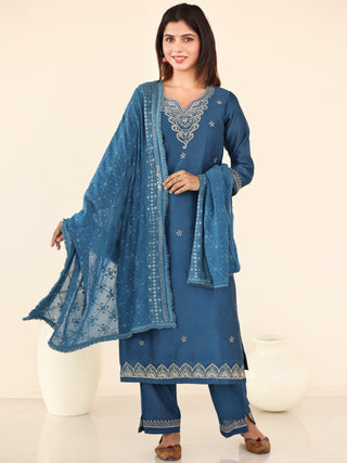 Utsav Sneha Set Of Chanderi Silk Kurta Pants Dupatta