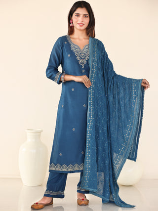 Utsav Sneha Set Of Chanderi Silk Kurta Pants Dupatta