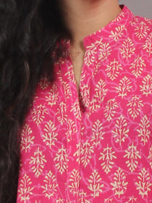 Pink Beige Hand Block Printed Sleeveless Kurti - K0313303
