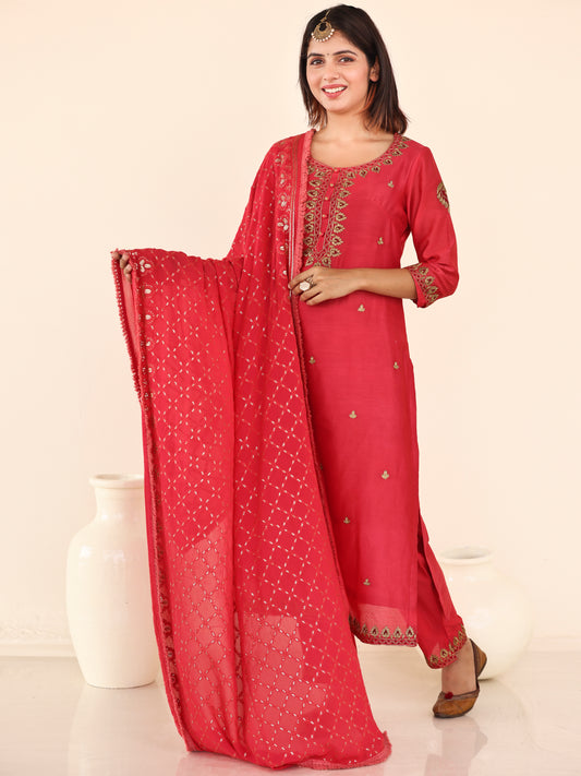 Utsav Resham Set Of Silk Kurta Pants Dupatta