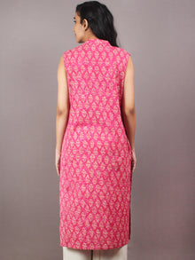 Pink Beige Hand Block Printed Sleeveless Kurti - K0313303