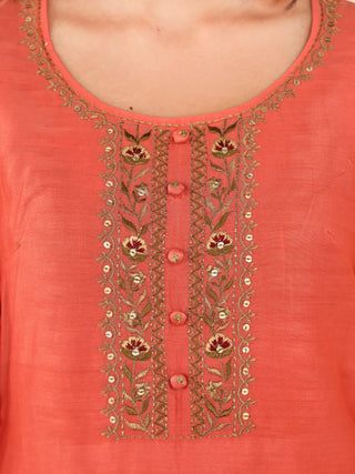 Utsav Meera Set Of Chanderi Silk Kurta Pants Dupatta