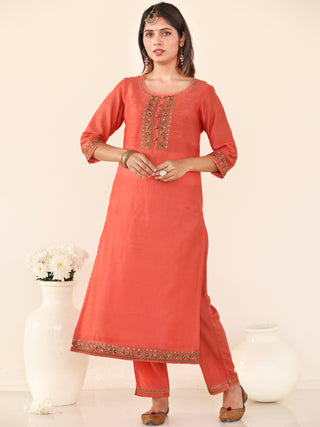 Utsav Meera Set Of Chanderi Silk Kurta Pants Dupatta