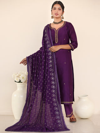 Utsav Aanya Set Of Chanderi Silk Kurta Pants Dupatta