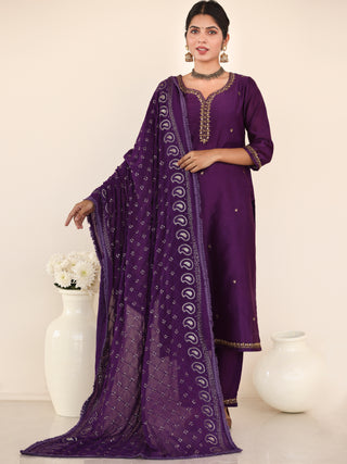 Utsav Aanya Set Of Chanderi Silk Kurta Pants Dupatta