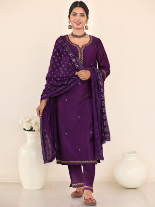 Utsav Aanya Set Of Chanderi Silk Kurta Pants Dupatta