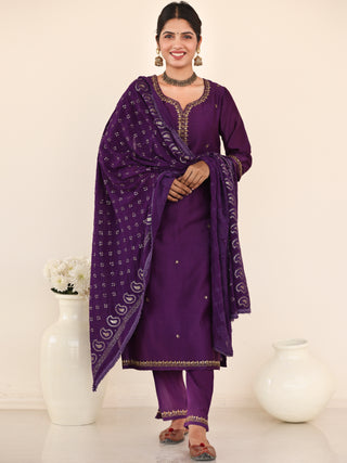 Utsav Aanya Set Of Chanderi Silk Kurta Pants Dupatta