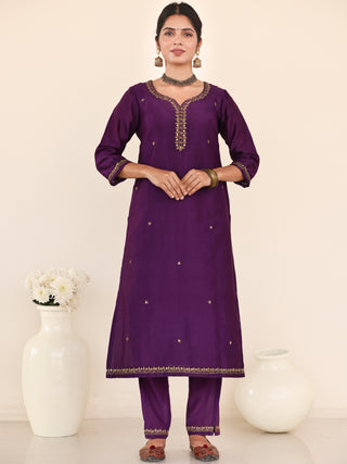 Utsav Aanya Set Of Chanderi Silk Kurta Pants Dupatta