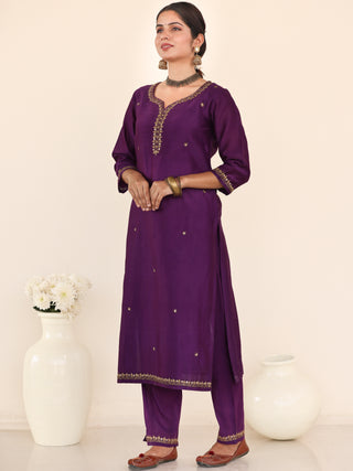 Utsav Aanya Set Of Chanderi Silk Kurta Pants Dupatta