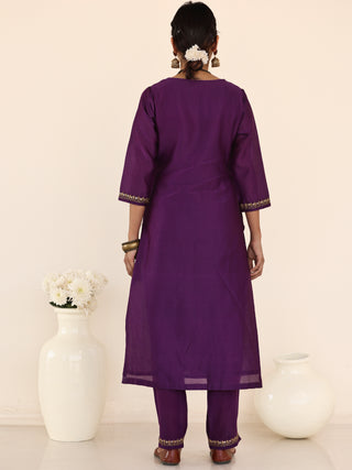 Utsav Aanya Set Of Chanderi Silk Kurta Pants Dupatta