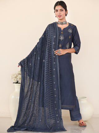Utsav Kavya Set Of Chanderi Silk Kurta Pants Dupatta