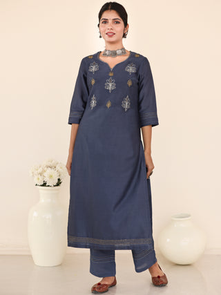 Utsav Kavya Set Of Chanderi Silk Kurta Pants Dupatta