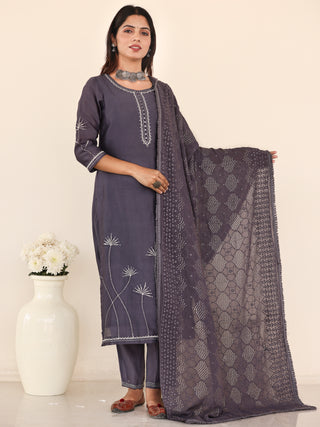 Utsav Misha Set Of Chanderi Silk Kurta Pants Dupatta