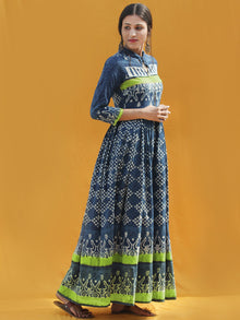 Naaz Rawza - Hand Block Printed Long Cotton Dress With Front Zip - DS82F002