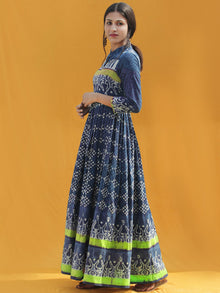 Naaz Rawza - Hand Block Printed Long Cotton Dress With Front Zip - DS82F002