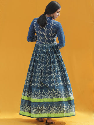 Naaz Rawza - Hand Block Printed Long Cotton Dress With Front Zip - DS82F002